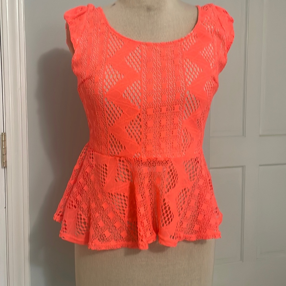 Open back, crochet, peplum top.
